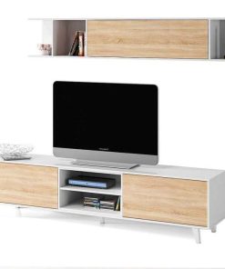 Sal N Y Comedor Easy Mobel | Mueble Tv Zaiken Plus + Estante. Conjunto Muebles De Salon Blanco Y Roble