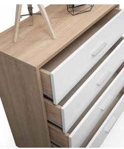 Dormitorio Easy Mobel | Comoda 4 Cajones Sintra Blanco Y Cambria