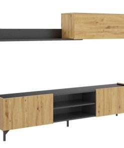 Sal N Y Comedor Easy Mobel | Conjunto Mueble De Salon Tass Roble Y Negro