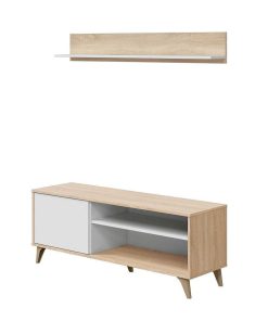 Sal N Y Comedor Easy Mobel | Mueble Tv Kikua Plus + Estante. Conjunto Muebles De Salon Blanco Y Roble