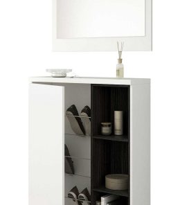 Sal N Y Comedor Easy Mobel | Mueble Recibidor Consola Adhara + Espejo Y Zapatero Blanco Y Gris