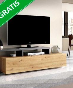 Sal N Y Comedor Easy Mobel | Mueble Bajo Tv Kram 1 Puerta Roble Y Negro