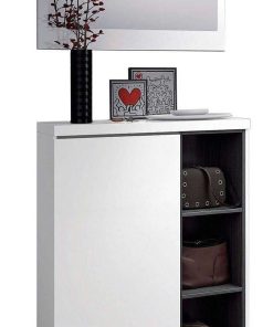 Sal N Y Comedor Easy Mobel | Mueble Recibidor Consola Adhara + Espejo Y Zapatero Blanco Y Gris