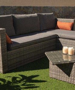 Muebles De Jard N Easy Mobel | Sofa Chaise Longue De Ratan Pe + Mesa Ms. Muebles De Jardin Y Terraza Gris