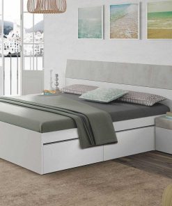 Dormitorio Easy Mobel | Cabecero De Cama Tekkan. Cabezal + 2 Mesitas Blanco Y Gris