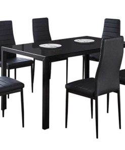 Mesas Y Sillas Easy Mobel | Mesa De Cristal Templado Dt-20 + 6 Sillas Polipiel. Comedor O Cocina Negro