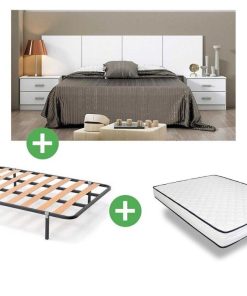 Dormitorio Easy Mobel | Pack Ahorro: Dormitorio Couple + Somier De Laminas + Colchon Basic Blanco