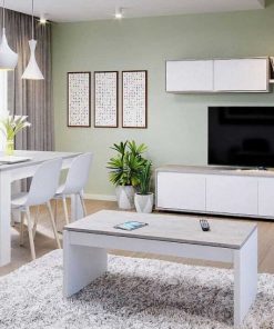 Sal N Y Comedor Easy Mobel | Conjunto Mueble De Salon Alida Blanco Y Cemento