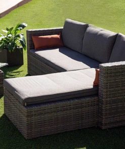 Muebles De Jard N Easy Mobel | Sofa Chaise Longue De Ratan Pe + Mesa Ms. Muebles De Jardin Y Terraza Gris