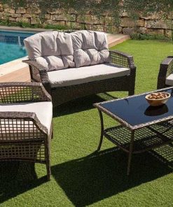 Muebles De Jard N Easy Mobel | Sofa + 2 Sillas + Mesa. Muebles De Jardin Y Terraza De Ratan Pe Gris