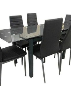 Mesas Y Sillas Easy Mobel | Mesa De Cristal Extensible 170Cm + 6 Sillas Polipiel