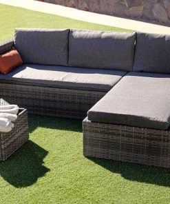 Muebles De Jard N Easy Mobel | Sofa Chaise Longue De Ratan Pe + Mesa Ms. Muebles De Jardin Y Terraza Gris