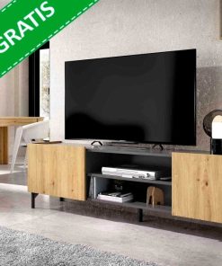 Sal N Y Comedor Easy Mobel | Mueble Bajo Tv Astral 2 Puertas Roble Y Negro