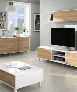 Sal N Y Comedor Easy Mobel | Mueble Tv Zaiken Plus + Estante. Conjunto Muebles De Salon Blanco Y Roble