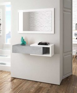 Sal N Y Comedor Easy Mobel | Mueble Recibidor Noon + Espejo Y Cajon Blanco Y Cemento