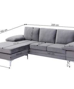 Sof S Easy Mobel | Sofa Chaise Longue Reversible Desiree 225Cm Gris En Terciopelo