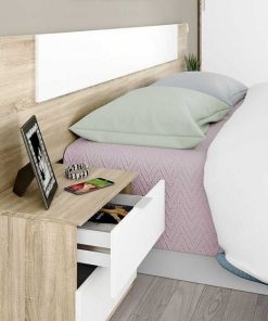 Dormitorio Easy Mobel | Cabecero De Cama Alaya. Cabezal + 2 Mesitas Blanco Y Roble