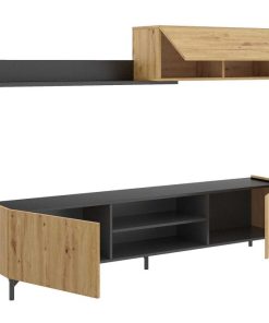 Sal N Y Comedor Easy Mobel | Conjunto Mueble De Salon Tass Roble Y Negro