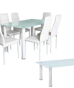 Mesas Y Sillas Easy Mobel | Pack Elegance: Mesa De Cristal Templado + 6 Sillas Polipiel + Mesa De Centro De Cristal Templado