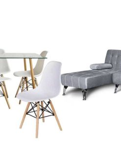 Sof S Easy Mobel | Pack Sofa Chaise Longue + Mesa De Cristal Templado + 6 Sillas