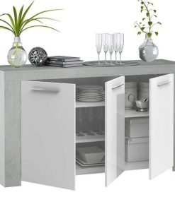 Sal N Y Comedor Easy Mobel | Aparador Ambit Buffet 3 Puertas. Muebles Salon O Comedor Blanco Y Cemento