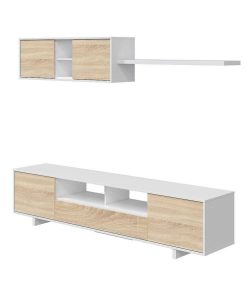 Sal N Y Comedor Easy Mobel | Mueble Tv Belus + Estante. Conjunto Muebles De Salon Blanco Y Roble