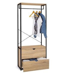 Dormitorio Easy Mobel | Armario Vestidor De Dormitorio Industrial Ega, 2 Cajones Negro