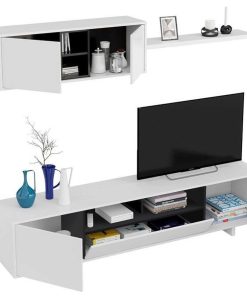 Sal N Y Comedor Easy Mobel | Mueble Tv Belus + Estante Bg. Conjunto Muebles De Salon Blanco Y Gris