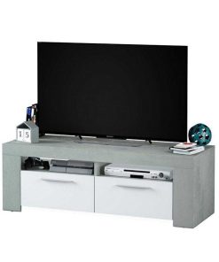 Sal N Y Comedor Easy Mobel | Mueble Bajo Tv Ambit 2 Puertas Blanco Y Cemento