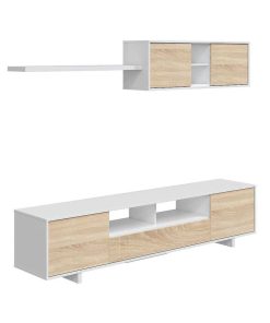 Sal N Y Comedor Easy Mobel | Mueble Tv Belus + Estante. Conjunto Muebles De Salon Blanco Y Roble