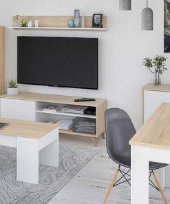 Sal N Y Comedor Easy Mobel | Mueble Tv Kikua Plus + Estante. Conjunto Muebles De Salon Blanco Y Roble