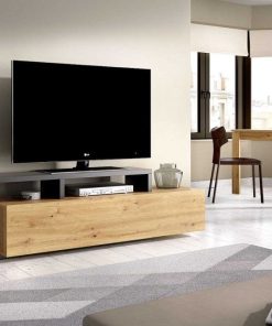 Sal N Y Comedor Easy Mobel | Mueble Bajo Tv Kram 1 Puerta Roble Y Negro