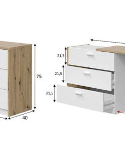 Sal N Y Comedor Easy Mobel | Comoda Escritorio Kommo 3 Cajones Blanco Y Roble