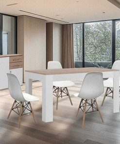 Packs Easy Mobel | Pack Mesa De Comedor Extensible + 4 Sillas + Aparador Joana 3 Puertas