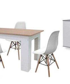 Packs Easy Mobel | Pack Mesa De Comedor Fija + 4 Sillas + Aparador Joana 2 Puertas Y 4 Cajones