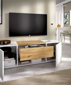 Sal N Y Comedor Easy Mobel | Mueble Bajo Tv Kuo 2 Puertas Y 1 Cajon Blanco Y Roble