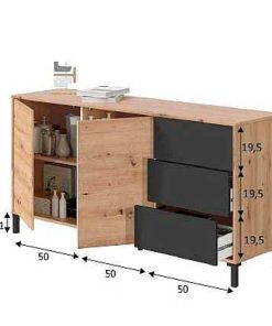 Sal N Y Comedor Easy Mobel | Aparador Brooklyn 2 Puertas Y 3 Cajones. Muebles Salon O Comedor Roble Y Negro