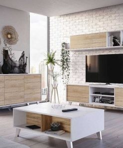 Sal N Y Comedor Easy Mobel | Mueble Tv Zaiken Plus + Estante. Conjunto Muebles De Salon Blanco Y Roble