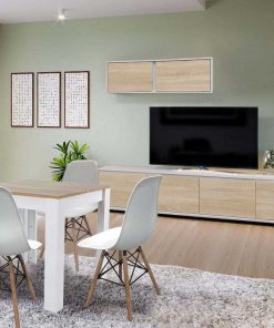 Packs Easy Mobel | Pack Muebles De Salon Nordico - Conjunto De Salon + Mesa Cuadrada + Sillas Blanco Y Cambria