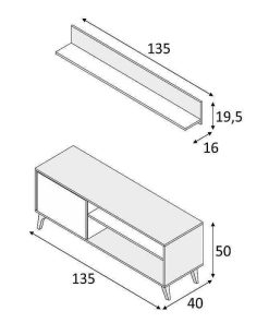 Sal N Y Comedor Easy Mobel | Mueble Tv Kikua Plus + Estante. Conjunto Muebles De Salon Blanco Y Roble