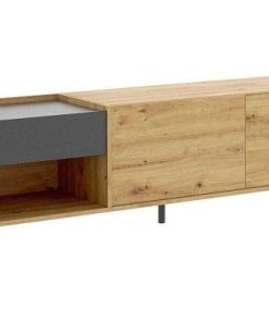 Sal N Y Comedor Easy Mobel | Mueble Bajo Tv Lund 2 Puertas Roble Y Negro