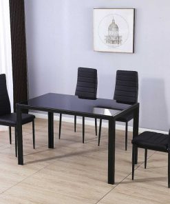 Mesas Y Sillas Easy Mobel | Mesa De Cristal Templado Dt20 + 4 Sillas Polipiel. Comedor O Cocina