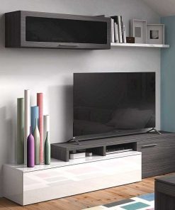 Sal N Y Comedor Easy Mobel | Mueble Tv Nexus + Estante. Conjunto Muebles De Salon Blanco Y Gris