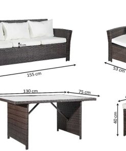 Muebles De Jard N Easy Mobel | Sofa + Mesa + 2 Sillones+ 2 Pufs De Ratan Pe. Muebles De Jardin Y Terraza