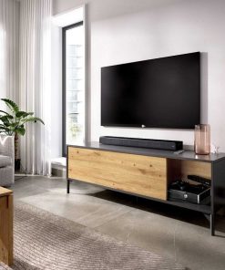 Sal N Y Comedor Easy Mobel | Mueble Bajo Tv Lak 1 Puerta Roble Y Negro