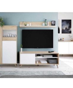 Sal N Y Comedor Easy Mobel | Mueble Tv Kikua Plus + Estante. Conjunto Muebles De Salon Blanco Y Roble