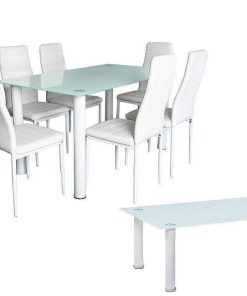 Mesas Y Sillas Easy Mobel | Pack Elegance: Mesa De Cristal Templado + 6 Sillas Polipiel + Mesa De Centro De Cristal Templado