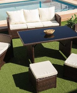 Muebles De Jard N Easy Mobel | Sofa + Mesa + 2 Sillones+ 2 Pufs De Ratan Pe. Muebles De Jardin Y Terraza