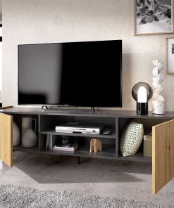 Sal N Y Comedor Easy Mobel | Mueble Bajo Tv Astral 2 Puertas Roble Y Negro