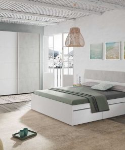 Dormitorio Easy Mobel | Cabecero De Cama Tekkan. Cabezal + 2 Mesitas Blanco Y Gris